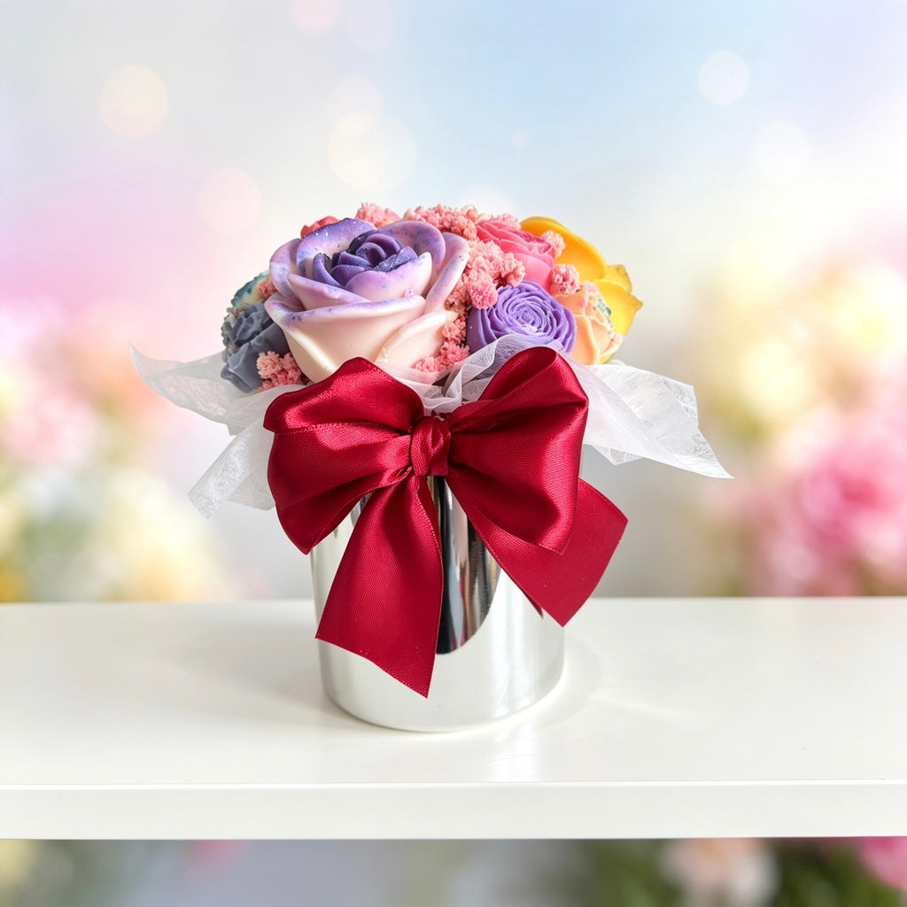 Wax Melt Bouquet – Skittle Type, Sour Patches & Exotic Flower | Silver Glass Jar