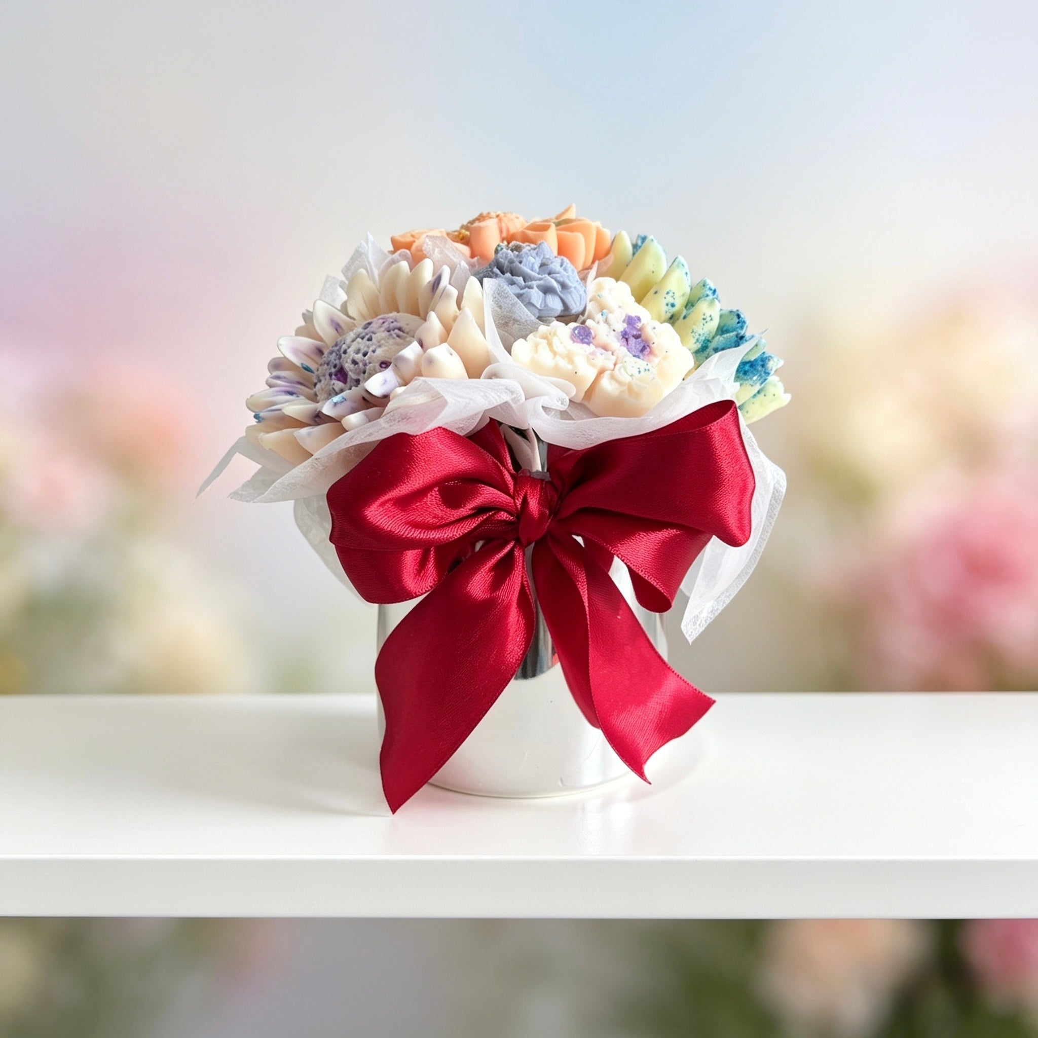 Wax Melt Bouquet – Skittle Type, Sour Patches & Exotic Flower | Silver Glass Jar