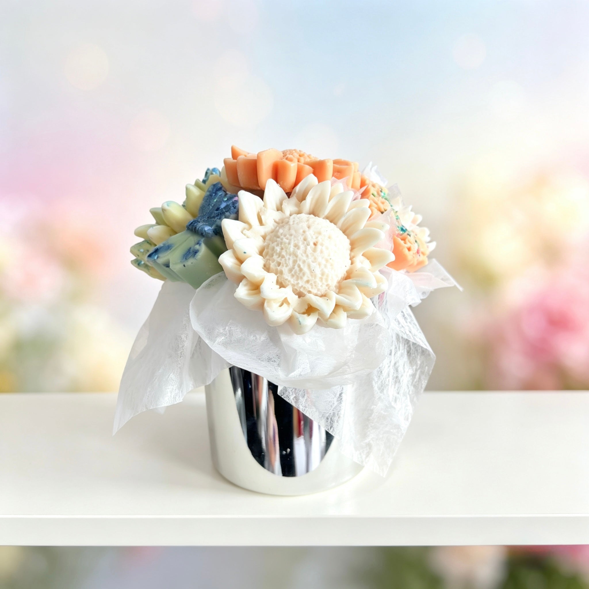 Wax Melt Bouquet – Skittle Type, Sour Patches & Exotic Flower | Silver Glass Jar