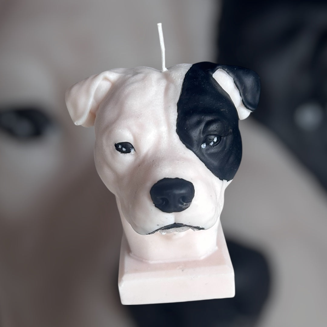 Customised Staffordshire bull terrier candle