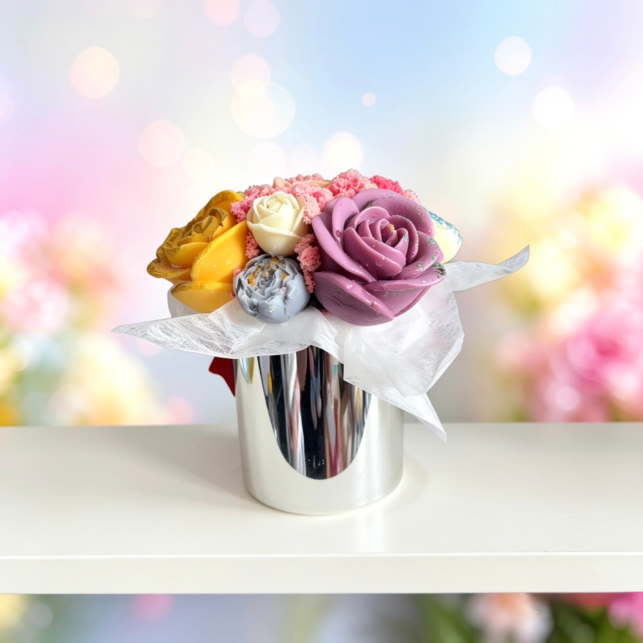 Wax Melt Bouquet – Skittle Type, Sour Patches & Exotic Flower | Silver Glass Jar