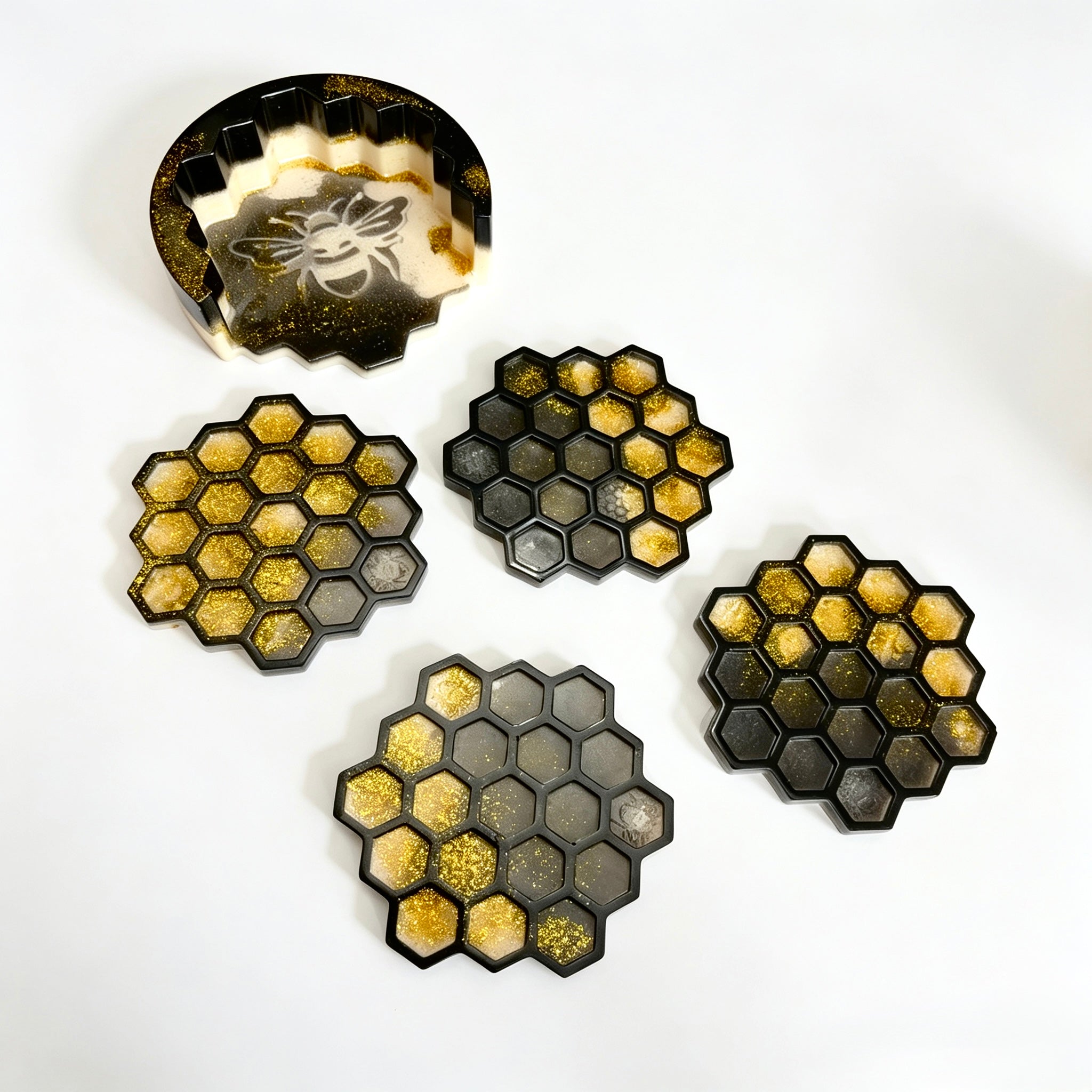 Honeycomb Bee Resin Coaster Set