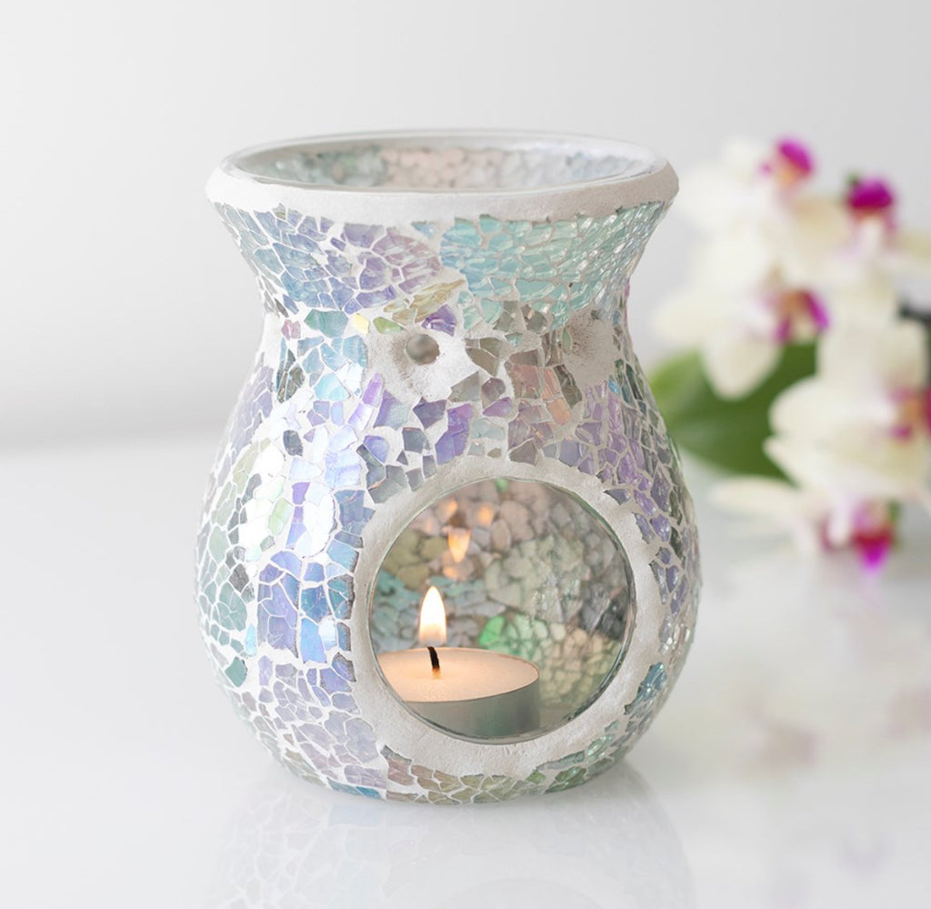 Small light blue iridescent crackle burner