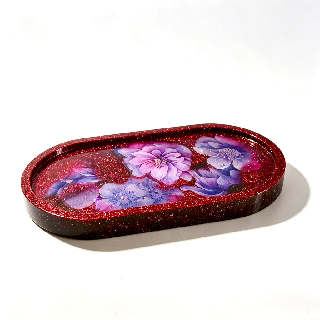 Red Glitter Holographic Floral Tray – Handmade Luxury