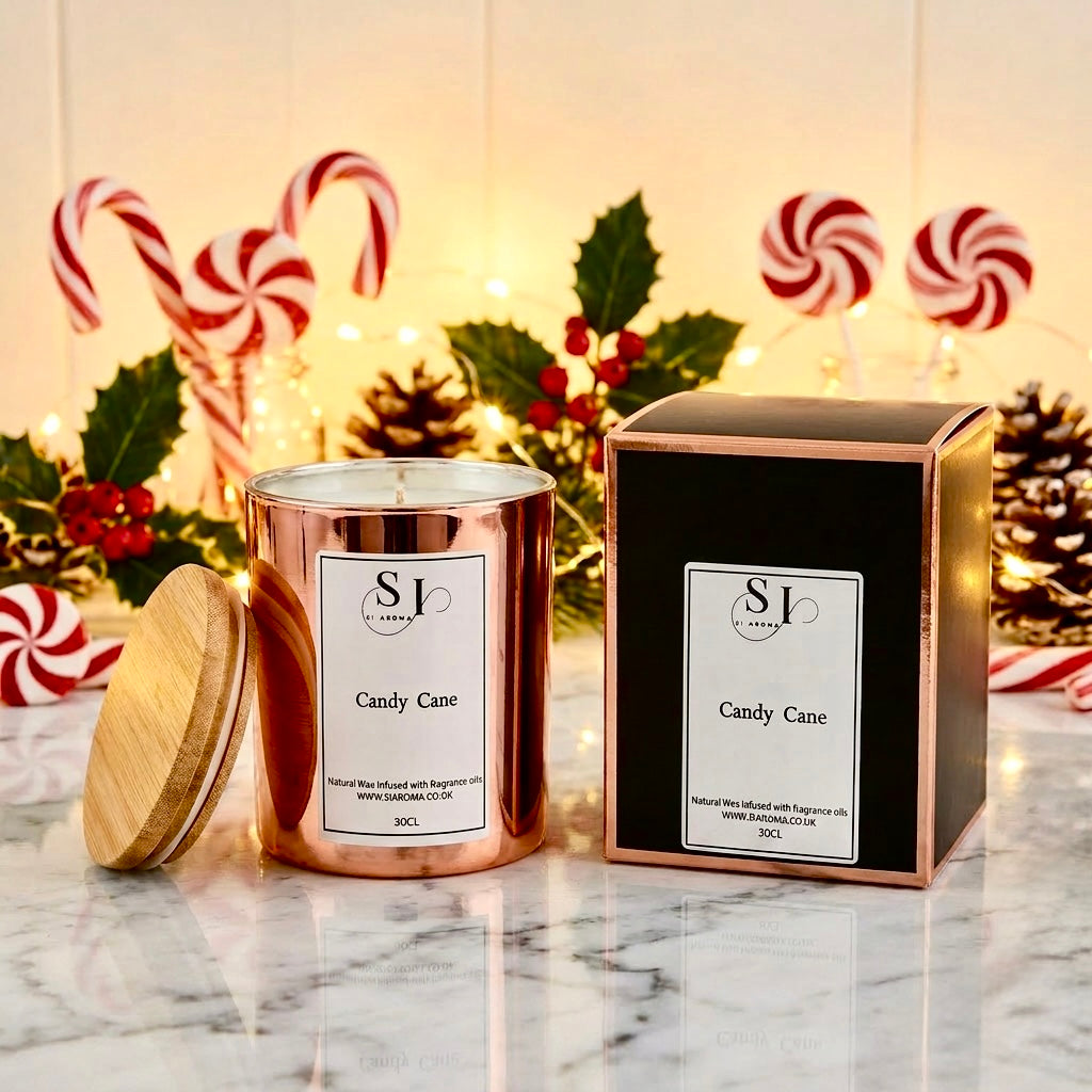 Candy Cane Natural Soy Wax Candle – 30cl with Bamboo Lid