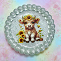 Silver Glitter Round Bubble Edge Highland Cow Tray – Handmade Luxury