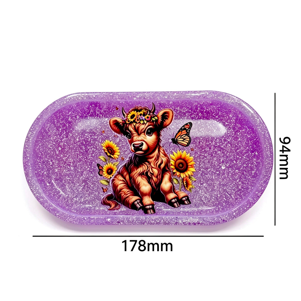 Purple Glitter Highland Cow Tray – Handmade Luxury