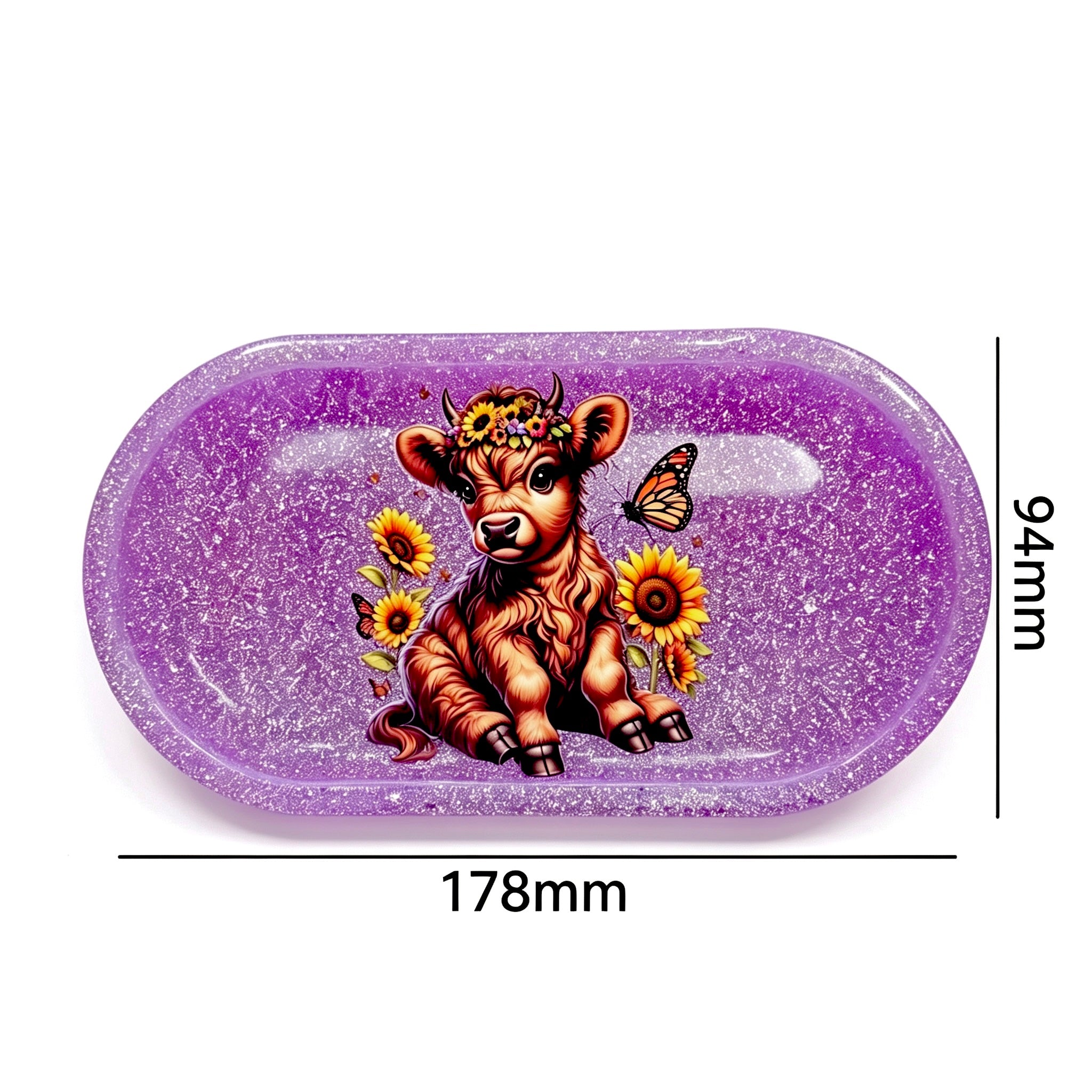 Purple Glitter Highland Cow Tray – Handmade Luxury