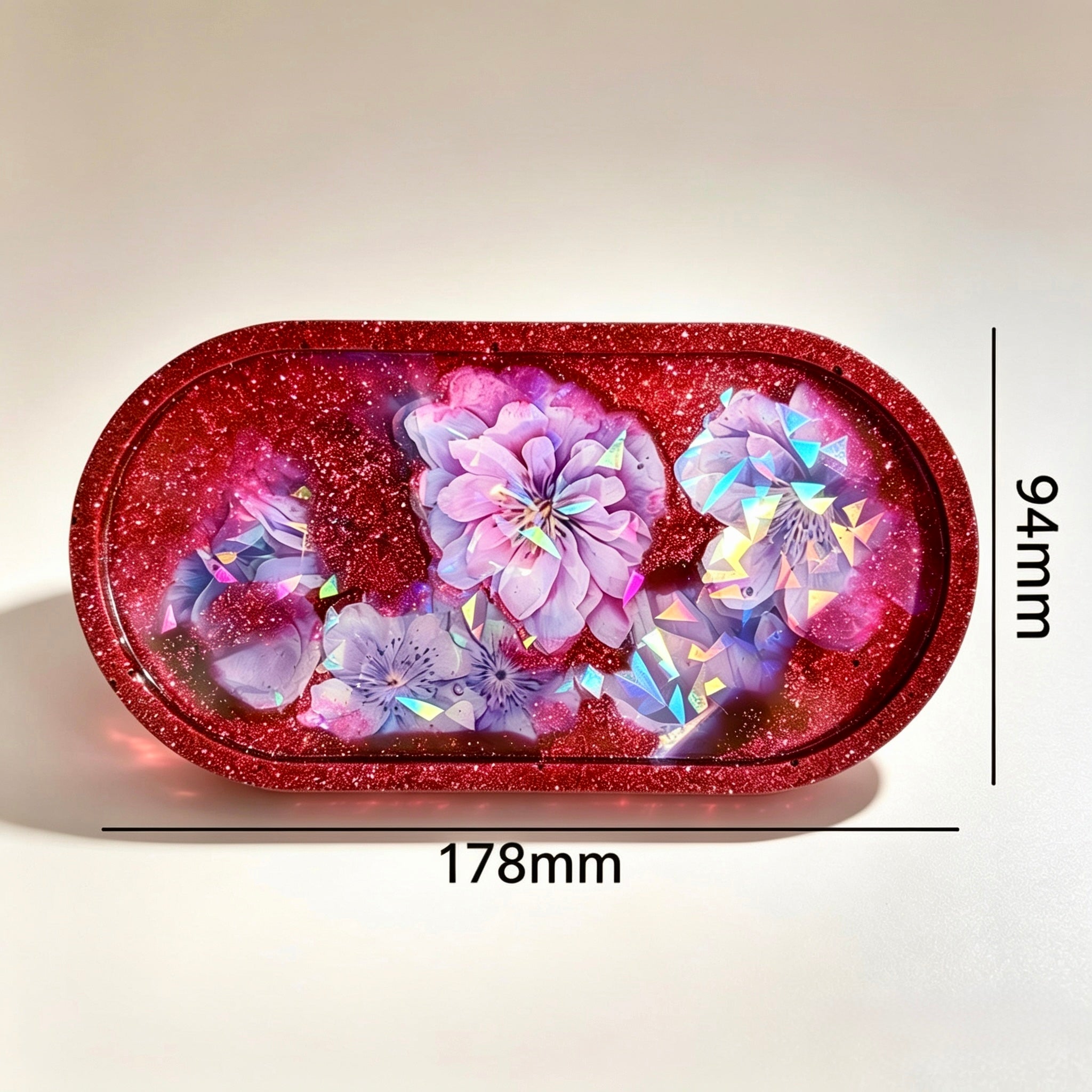 Red Glitter Holographic Floral Tray – Handmade Luxury
