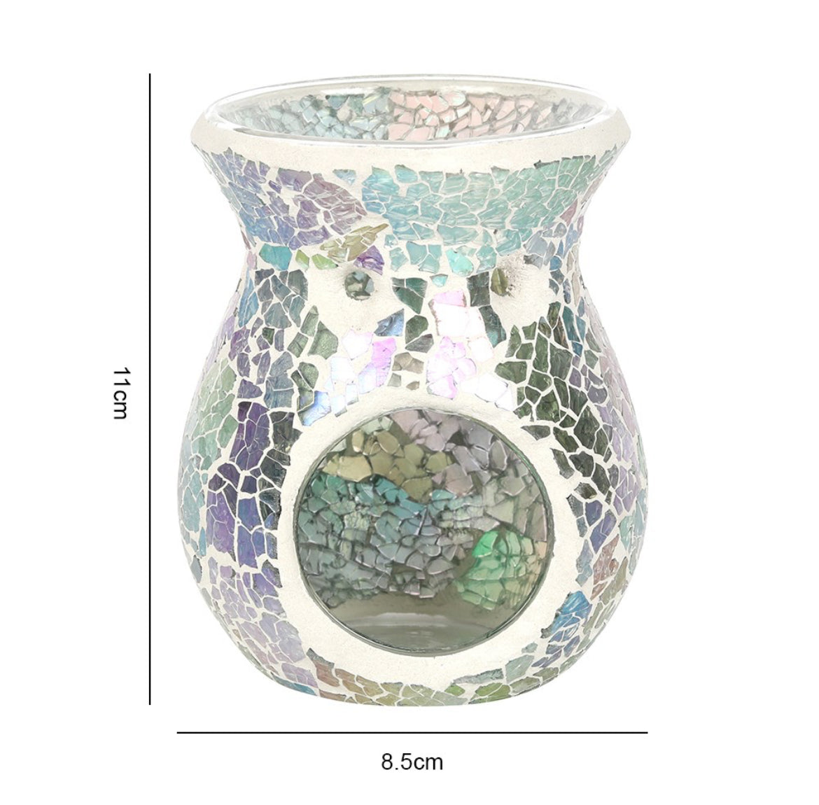 Small light blue iridescent crackle burner