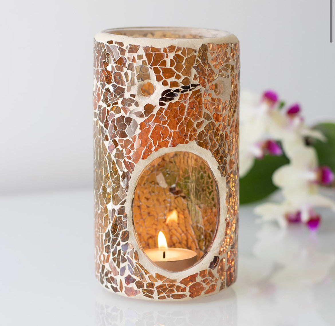 Pillar brown crackle glass burner