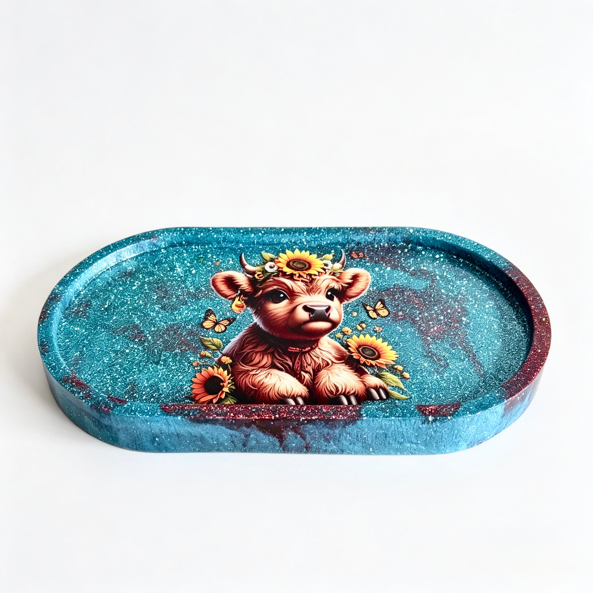 Teal & Magenta Highland Cow Tray – Handmade Luxury