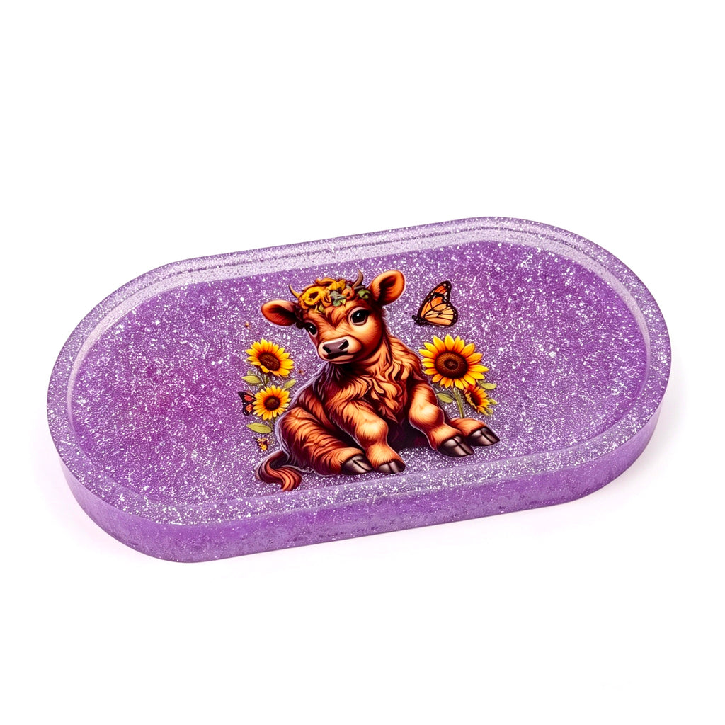 Purple Glitter Highland Cow Tray – Handmade Luxury