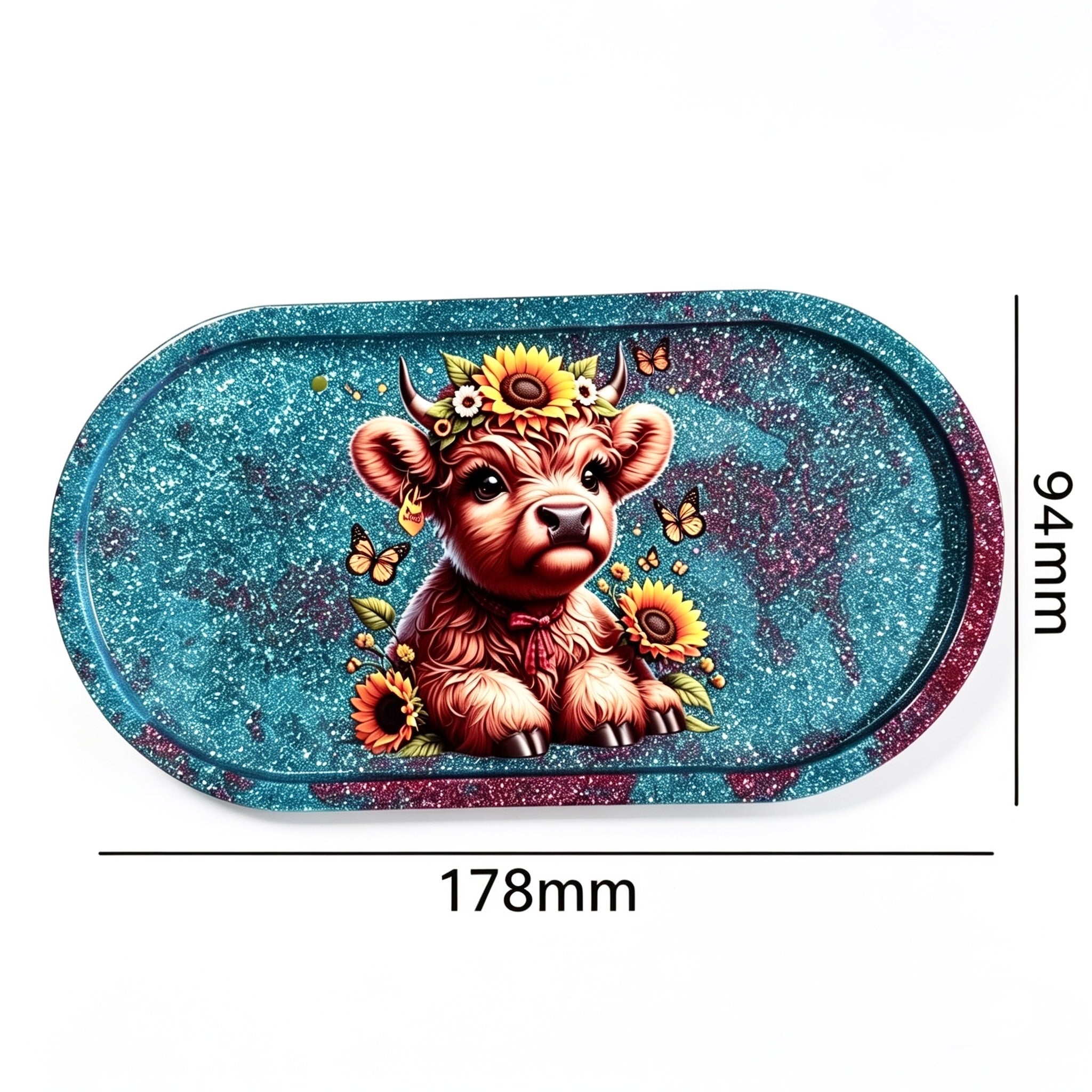 Teal & Magenta Highland Cow Tray – Handmade Luxury