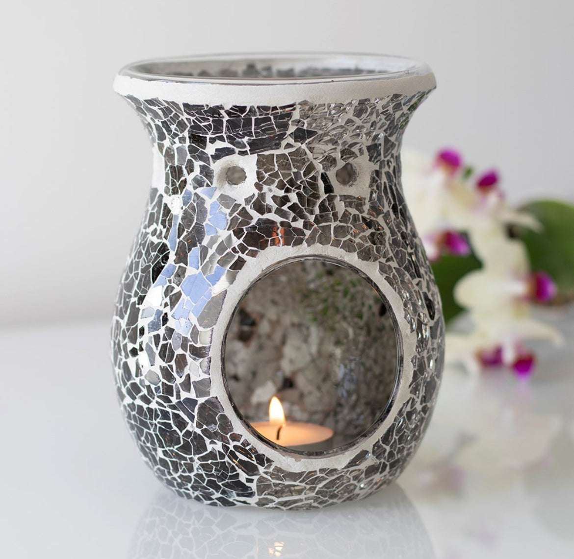 Large gunmetal grey crackle burner