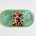 Teal & Gold Highland Cow Tray – Handmade Luxury