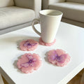 Pink Butterfly Flower Resin Coaster Set