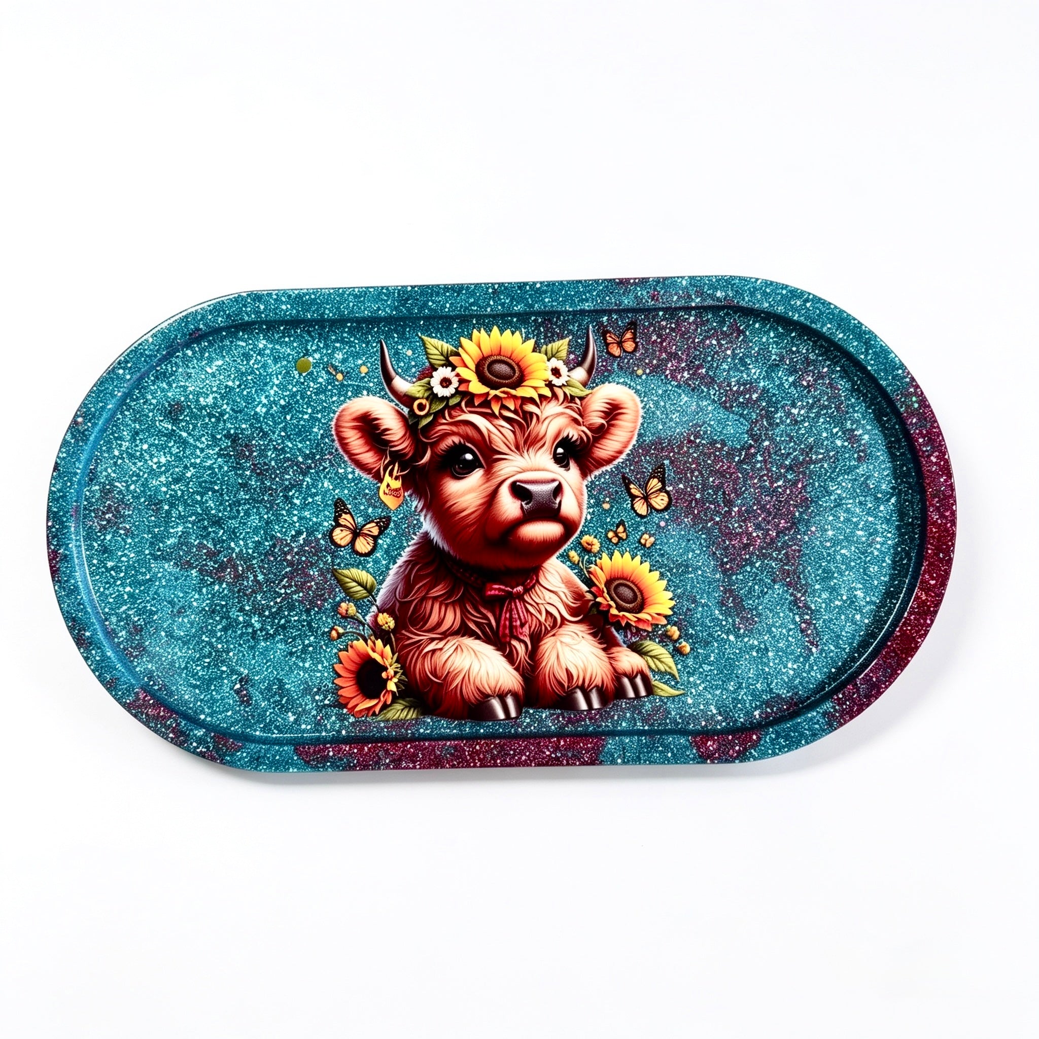 Teal & Magenta Highland Cow Tray – Handmade Luxury