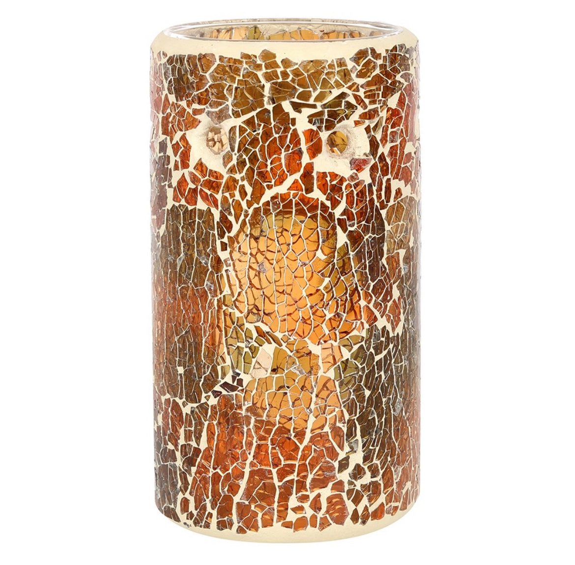 Pillar brown crackle glass burner