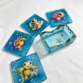 Turtle Sea Life Square Coaster & Holder Set – Handmade Resin with Real Seashells