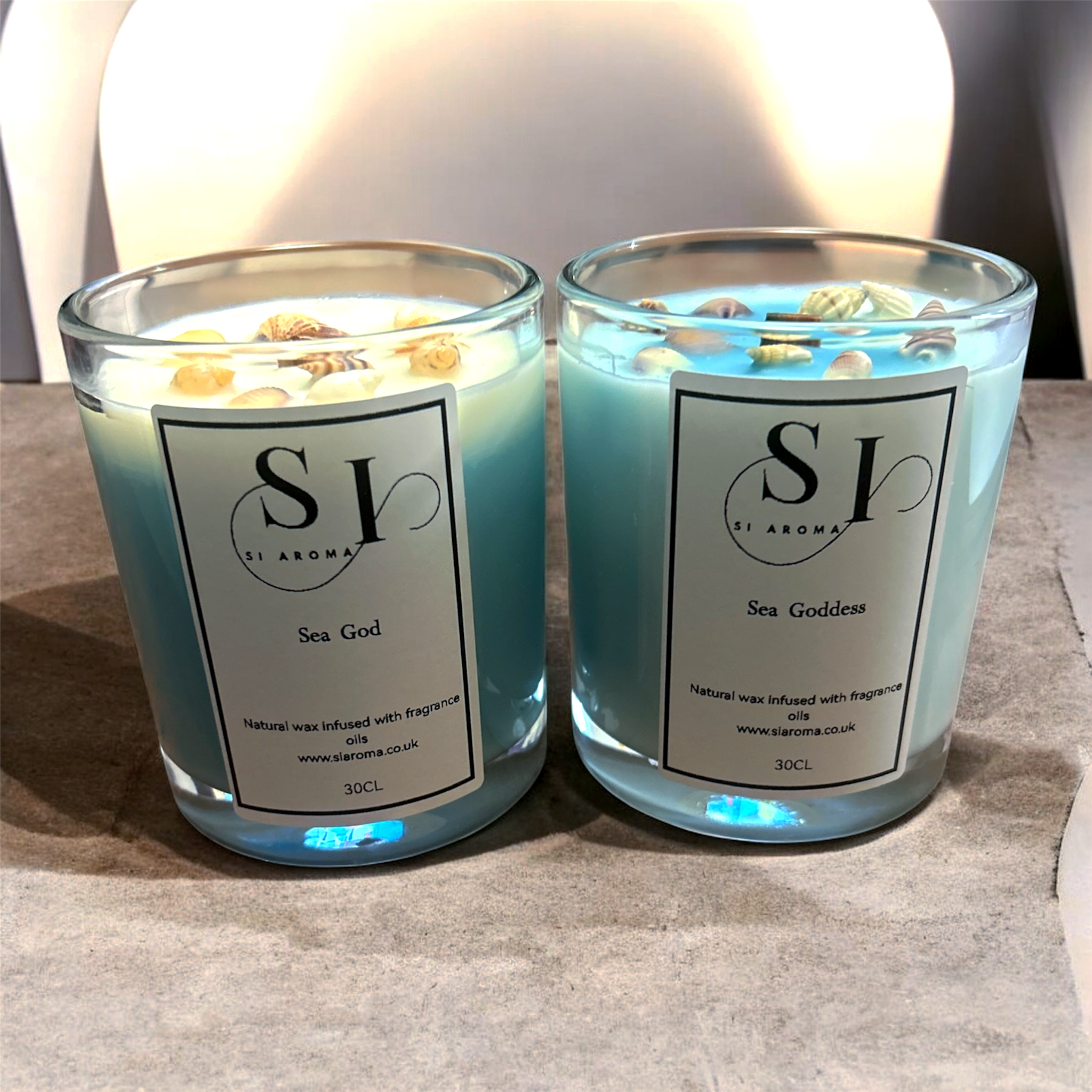 Luxury Couple Candle Gift Set – Sea God & Sea Goddess 30cl Soy Candles with Seashells