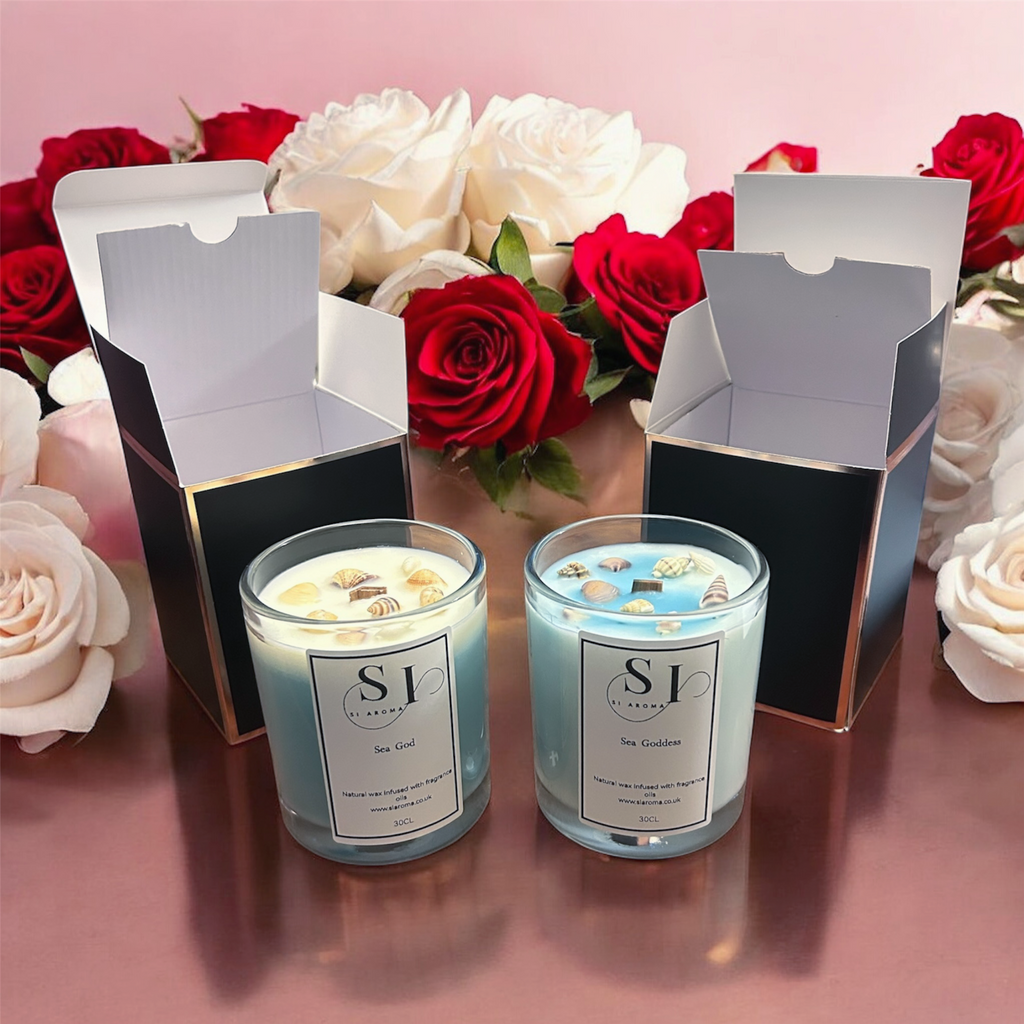 Luxury Couple Candle Gift Set – Sea God & Sea Goddess 30cl Soy Candles with Seashells