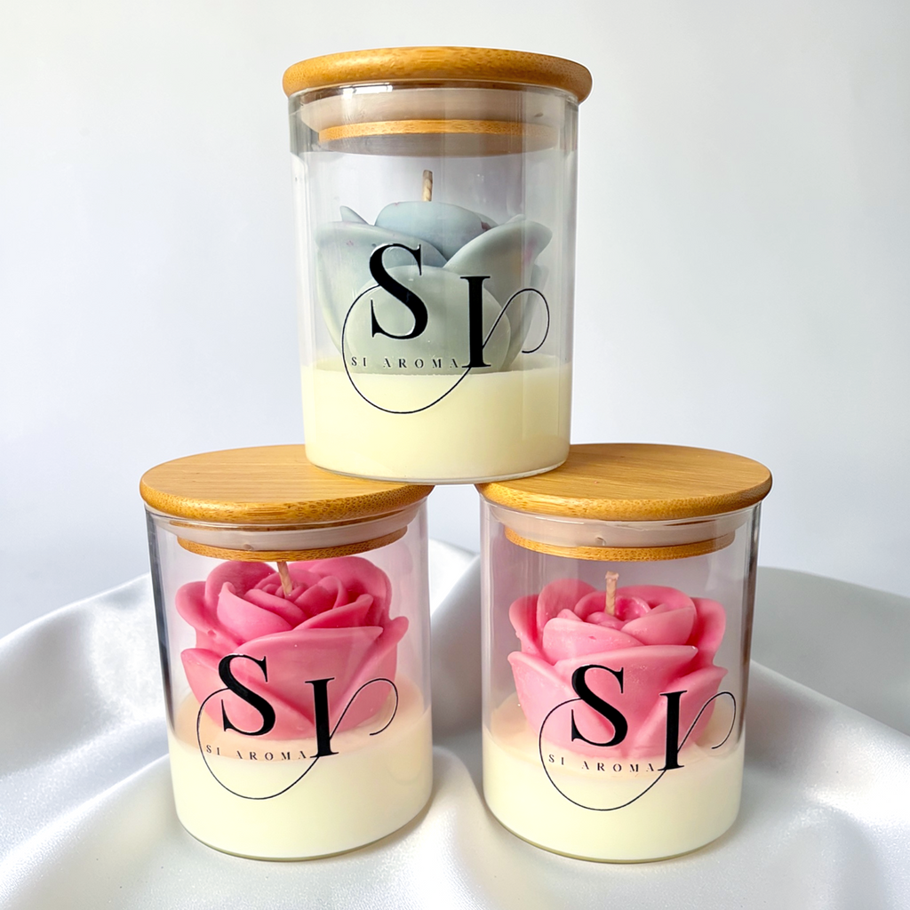 Natural Soy Wax Candle with Rose-Top Design