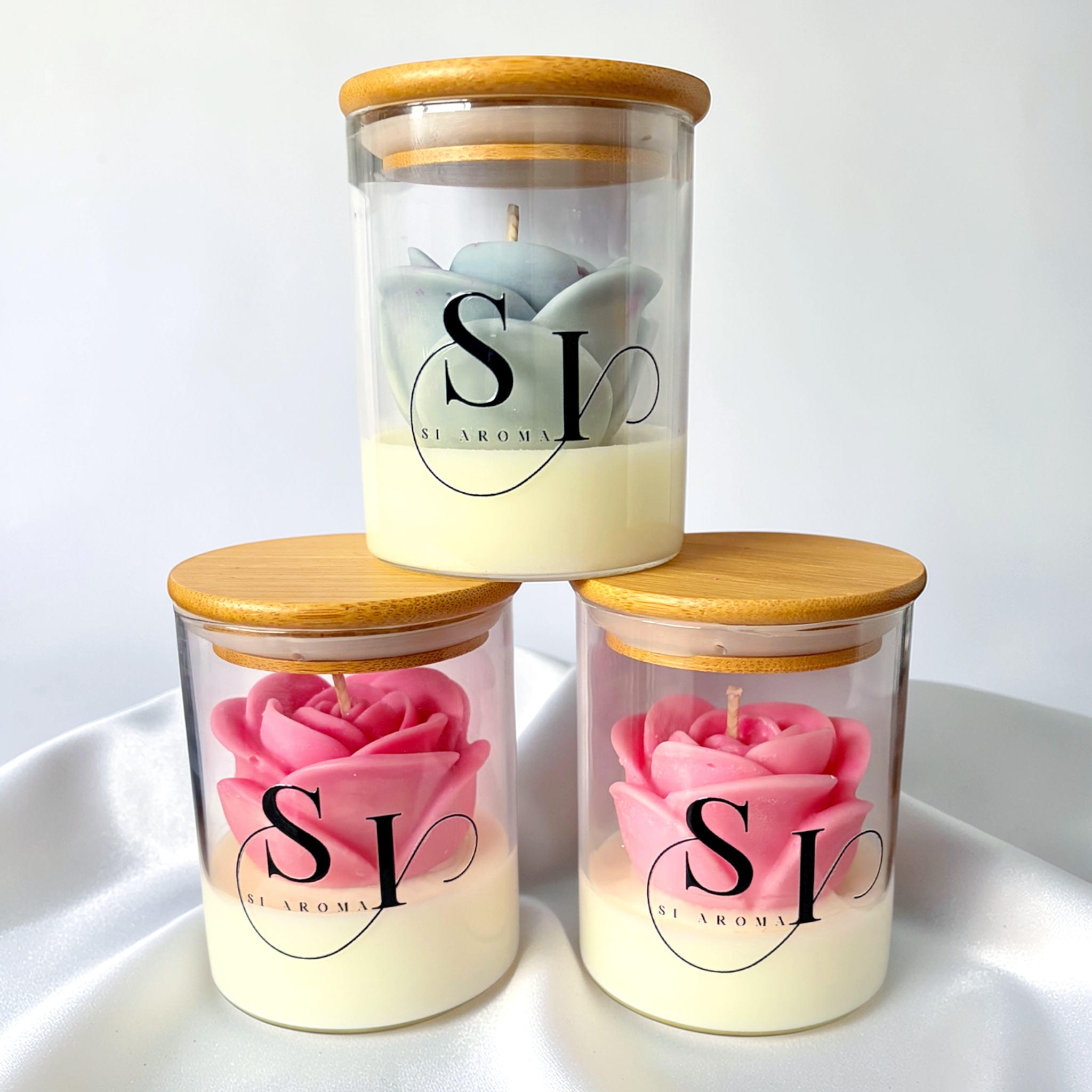 Natural Soy Wax Candle with Rose-Top Design