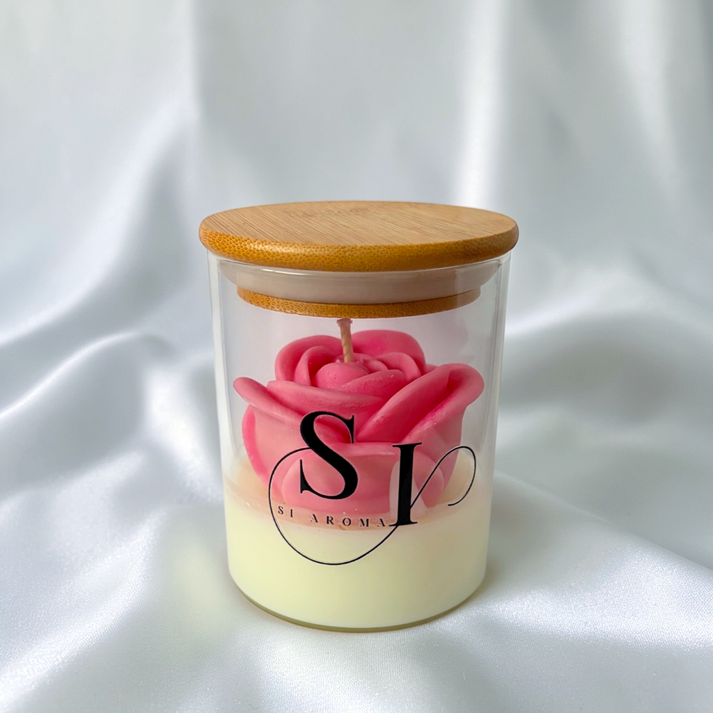 Natural Soy Wax Candle with Rose-Top Design