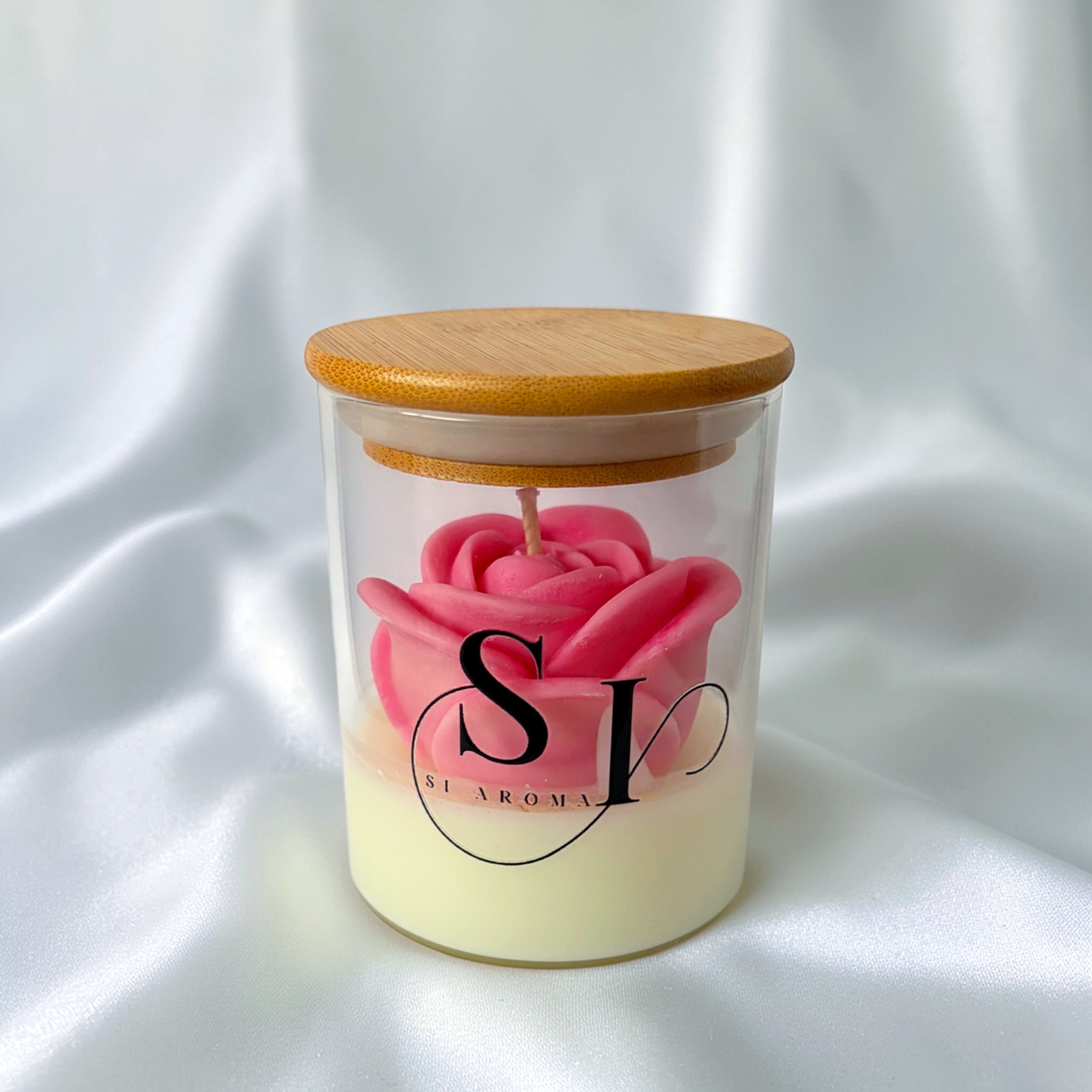 Natural Soy Wax Candle with Rose-Top Design