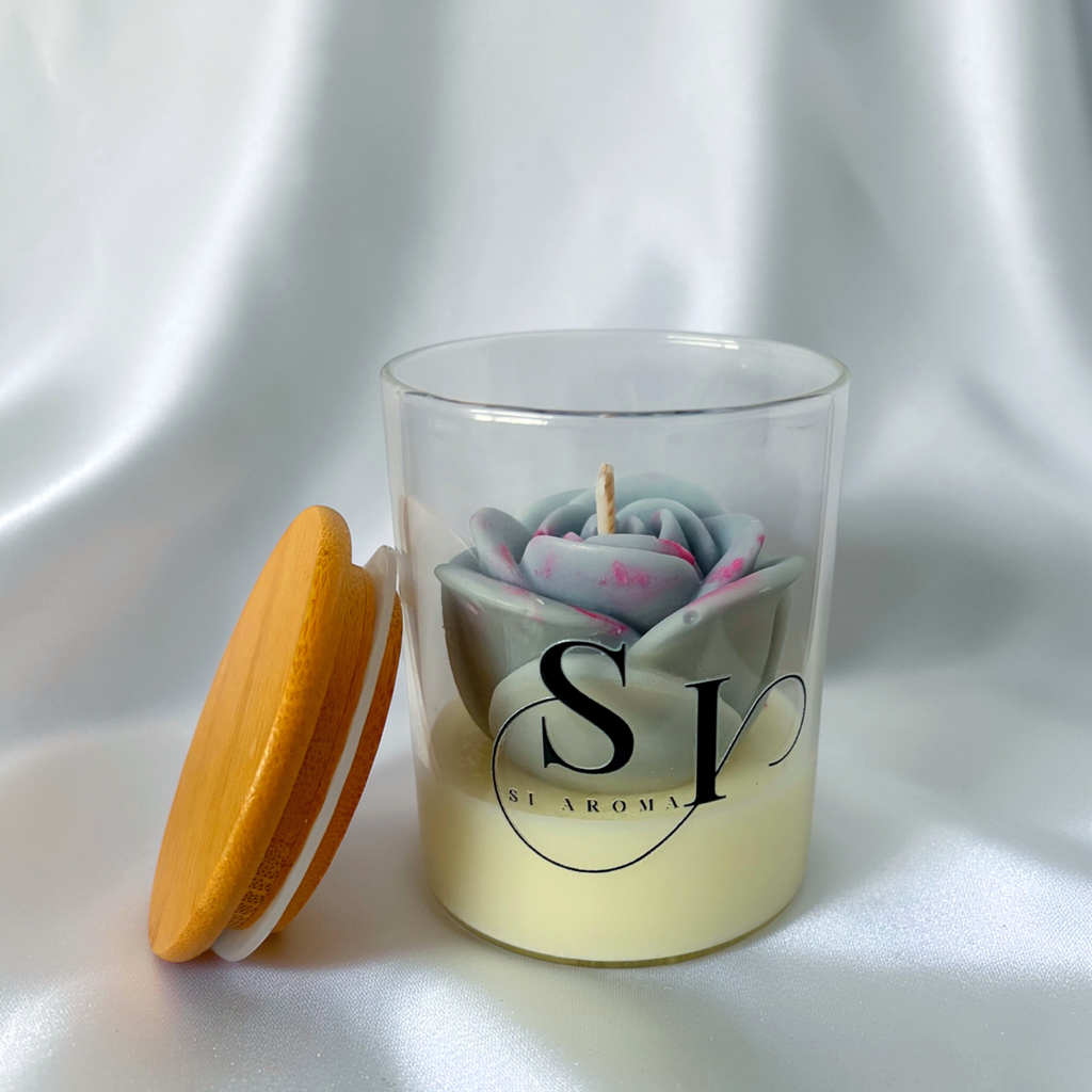 Natural Soy Wax Candle with Rose-Top Design