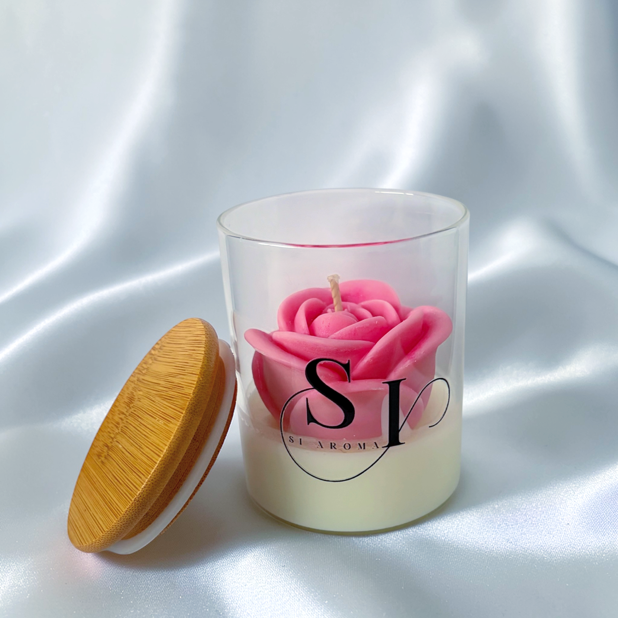 Natural Soy Wax Candle with Rose-Top Design